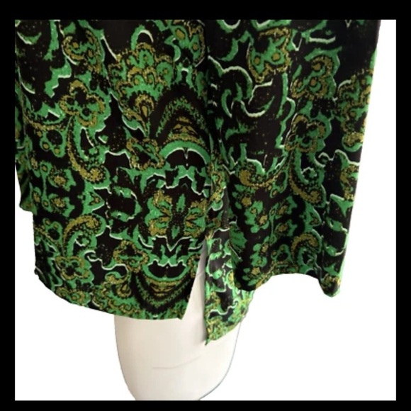 H&M Green and black Print Blouse 3/4 sleeve top Back zipper Size 10 - Picture 13 of 14